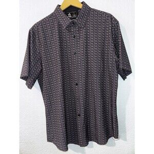 Rugby University Shirt Mens XL Black Geometric Print Stretch Short Sleeve Button